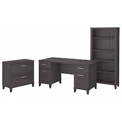 Somerset 60W Office Desk with Lateral File Cabinet and 5 Shelf Bookcase