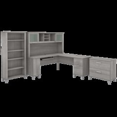 Somerset 72W L Shaped Desk with Hutch, Lateral File Cabinet and Bookcase