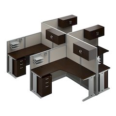 4 Person L Shaped Cubicle Desks with Storage, Drawers, and Organizers