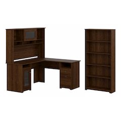 Cabot 60W L Shaped Computer Desk with Hutch and 5 Shelf Bookcase