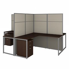 Easy Office 60W 4 Person L Shaped Cubicle Desk with Drawers and 66H Panels