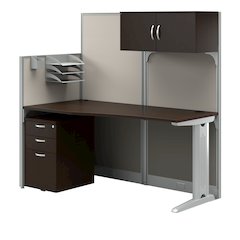 65W Straight Cubicle Desk with Storage, Drawers, and Organizers