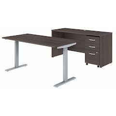 60W x 30D Height Adjustable Standing Desk, Credenza and Mobile File Cabinet
