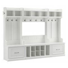 Woodland Full Entryway Storage Set with Coat Rack and Shoe Bench with Drawers