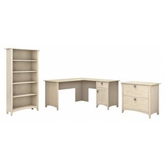 Salinas 60W L Shaped Desk with Lateral File Cabinet and 5 Shelf Bookcase