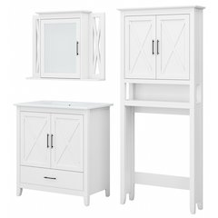 32W Bathroom Vanity Sink with Mirror and Over The Toilet Storage Cabinet