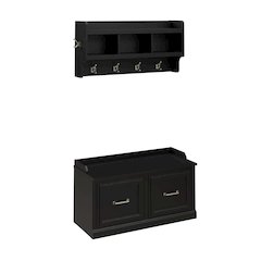 Woodland 40W Shoe Storage Bench with Doors and Wall Mounted Coat Rack