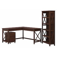 60W L Shaped Desk with 2 Drawer Mobile File Cabinet and 5 Shelf Bookcase