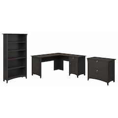Salinas 60W L Shaped Desk with Lateral File Cabinet and 5 Shelf Bookcase