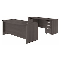 Studio C 72W x 36D Bow Front Desk and Credenza with Mobile File Cabinets