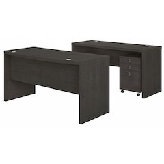 Echo Bow Front Desk and Credenza with Mobile File Cabinet