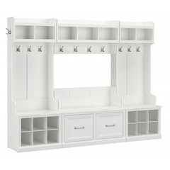 Woodland Full Entryway Storage Set with Coat Rack and Shoe Bench with Doors