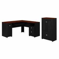 Bush Furniture, Fairview 60W L Shaped Desk and 2 Door Storage Cabinet with File Drawer