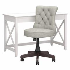 48W Writing Desk with Mid Back Tufted Office Chair Pure White Oak