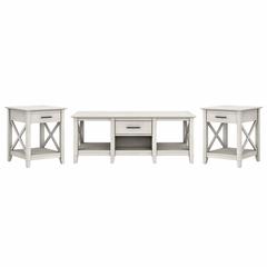 Bush Furniture Key West Coffee Table with Set of 2 End Tables, Linen White Oak