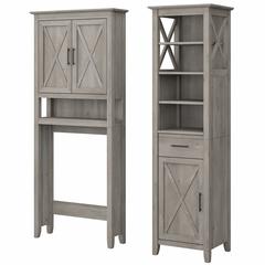 Tall Linen Cabinet and Over The Toilet Storage Cabinet Driftwood Gray