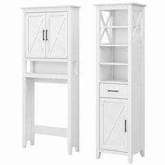 Tall Linen Cabinet and Over The Toilet Storage Cabinet White Ash