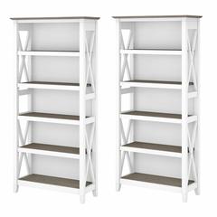 Key West 5 Shelf Bookcase Set in Pure White and Shiplap Gray