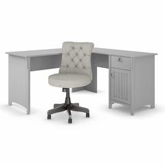 60W L Shaped Desk with Mid Back Tufted Office Chair, Cape Cod Gray