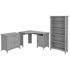 Bush Furniture Salinas 55W Corner Desk with Lateral File Cabinet and 5 Shelf Bookcase, Cape Cod Gray