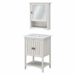 24W Bathroom Vanity Sink and Medicine Cabinet with Mirror Linen White Oak