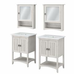 48W Double Vanity Set with Sinks and Medicine Cabinets Linen White Oak