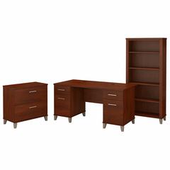 Bush Furniture Somerset 60W Office Desk with Lateral File Cabinet and 5 Shelf Bookcase, Hansen Cherry