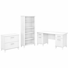 Bush Furniture Somerset 60W Office Desk with Lateral File Cabinet and 5 Shelf Bookcase, White