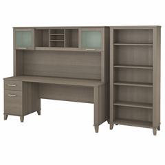 Bush Furniture Somerset 72W Office Desk with Hutch and 5 Shelf Bookcase in Ash Gray