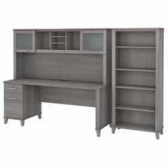 Bush Furniture Somerset 72W Office Desk with Hutch and 5 Shelf Bookcase, Platinum Gray