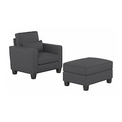 Stockton Accent Chair with Ottoman Set in Charcoal Gray Herringbone