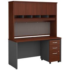 60W x 24D Office Desk with Hutch and Mobile File Cabinet in Hansen Cherry