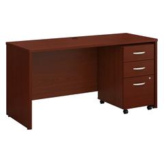 Bush Business Furniture Series C 60W x 24D Office Desk with Mobile File Cabinet, Mahogany