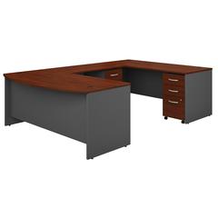 Bush Business Furniture Series C 72W x 36D Bow Front U Shaped Desk with Mobile File Cabinets, Hansen Cherry