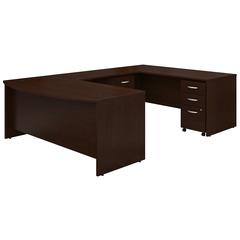 Bush Business Furniture Series C 72W x 36D Bow Front U Shaped Desk with Mobile File Cabinets, Mocha Cherry