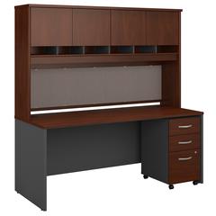 72W x 30D Office Desk with Hutch and Mobile File Cabinet in Hansen Cherry