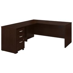 Bush Business Furniture Series C 66W L Shaped Desk with 48W Return and Mobile File Cabinet, Mocha Cherry