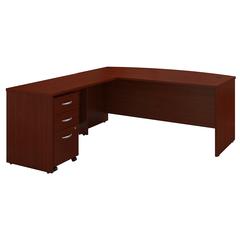Bush Business Furniture Series C 72W Bow Front L Shaped Desk with 48W Return and Mobile File Cabinet, Mahogany