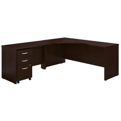 Bush Business Furniture Series C 72W Left Handed Corner Desk with 48W Return and Mobile File Cabinet, Mocha Cherry