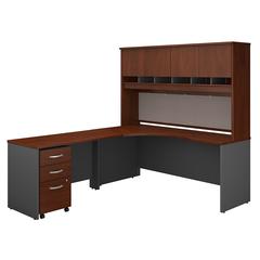 72W Left Handed Corner Desk with Hutch and Mobile File Cabinet in Hansen Cherry
