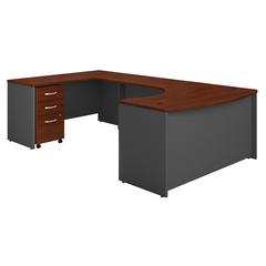 Bush Business Furniture Series C 60W Left Handed Bow Front U Shaped Desk with Mobile File Cabinet, Hansen Cherry/Graphite Gray