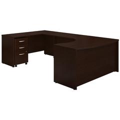 Bush Business Furniture Series C 60W Left Handed Bow Front U Shaped Desk with Mobile File Cabinet, Mocha Cherry