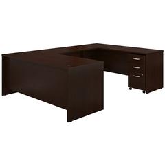 Bush Business Furniture Series C 72W x 30D U Shaped Desk with Mobile File Cabinet, Mocha Cherry