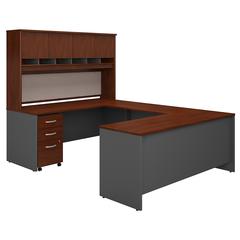 72W U Shaped Desk with Hutch and Storage in Hansen Cherry