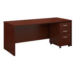 Bush Business Furniture Series C 72W x 30D Office Desk with Mobile File Cabinet, Mahogany