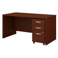 Bush Business Furniture Series C 60W x 30D Office Desk with 3 Drawer Mobile File Cabinet ,Mahogany