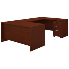Bush Business Furniture Series C 60W U Shaped Desk with 3 Drawer Mobile File Cabinet ,Mahogany