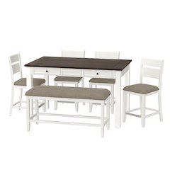 Wallace & Bay Velvety 6 Piece Gathering Height Table Set in Cocoa & Milk White