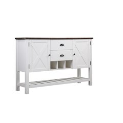 2-Drawer Server with Plank-Style Top, Hidden Storage, And Open Shelf