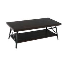 Gray 48" Coffee Table with Solid Wood Top, Metal Base, And Open Storage Shelf